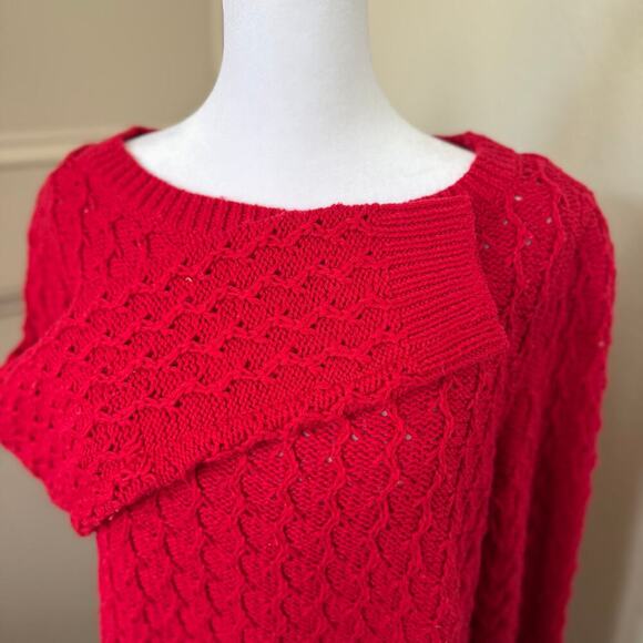 NWT Talbots Red Cotton Poly Wool Chunky Knit Long Sweater Size M - Picture 3 of 7